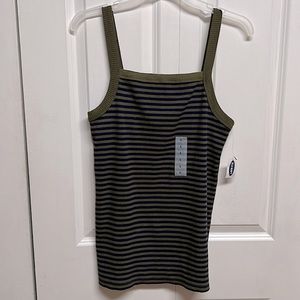 Old Navy Olive Green Black Stripe Cotton Stretch Tank Top Size L Slim Fit NWT